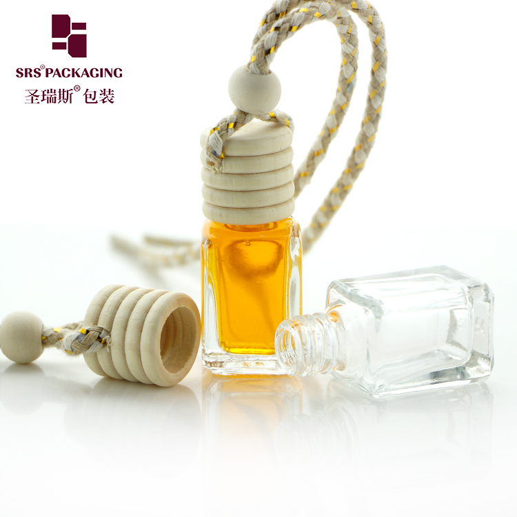 Empty glass car fragrance bottle 5ml perfumes square clear fragrance container with wooden cap