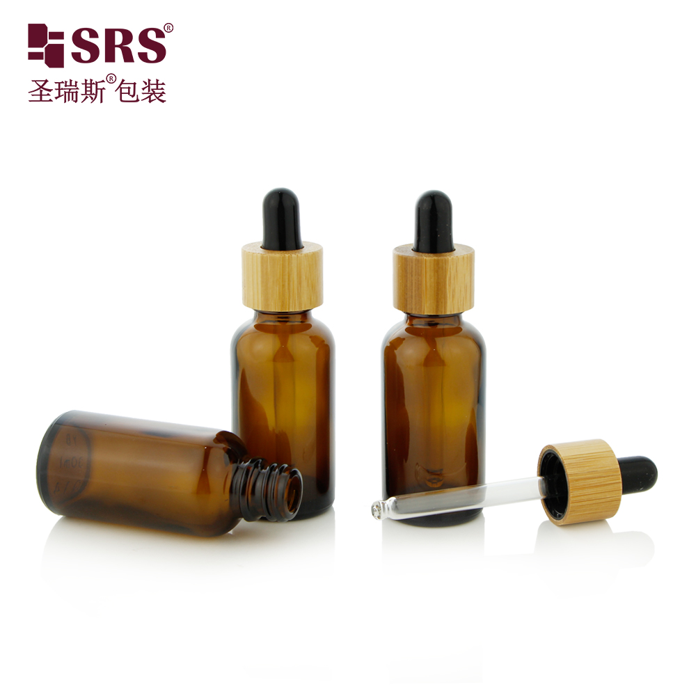 Custom Frosted Essential Oil Empty Packaging 15ml 30ml 50ml 100ml Bamboo Dropper Bottle