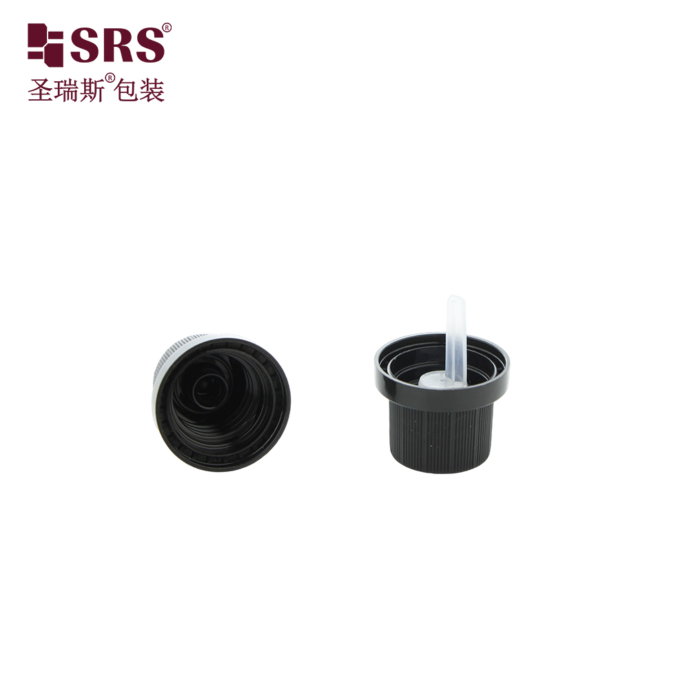 Black Plastic Tamper Evident Screw Lid Caps with Horizontal Orifice Reducer Insert