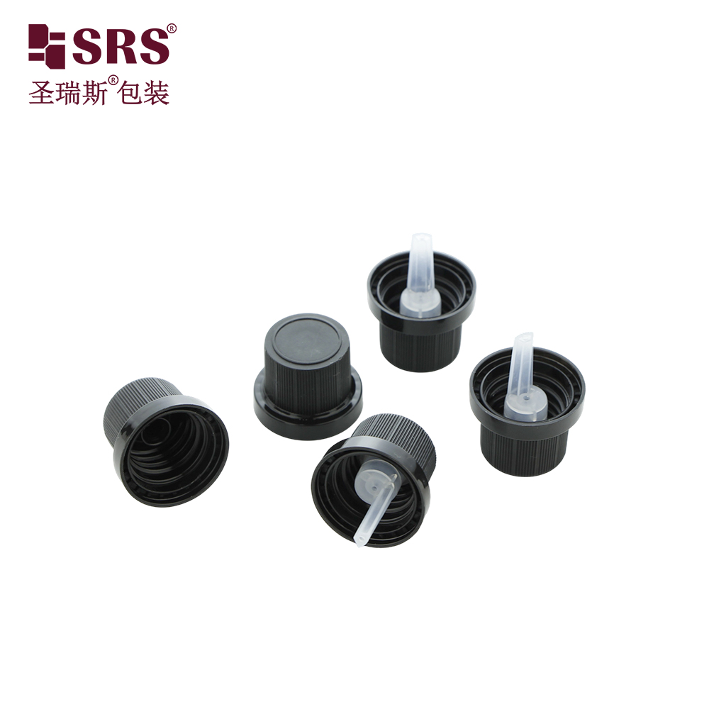 Black Plastic Tamper Evident Screw Lid Caps with Horizontal Orifice Reducer Insert