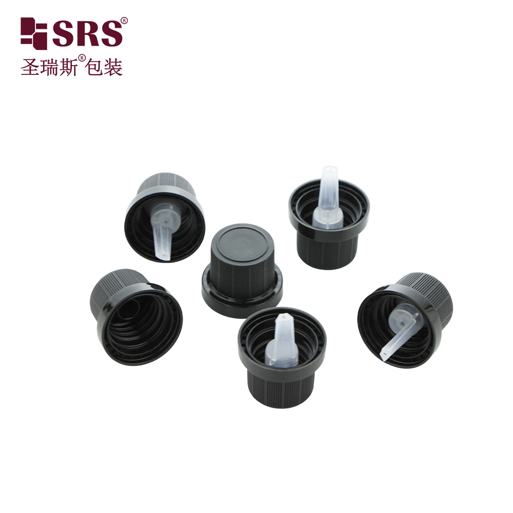 Black Plastic Tamper Evident Screw Lid Caps with Horizontal Orifice Reducer Insert