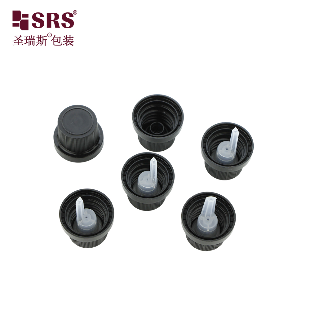 Black Plastic Tamper Evident Screw Lid Caps with Horizontal Orifice Reducer Insert