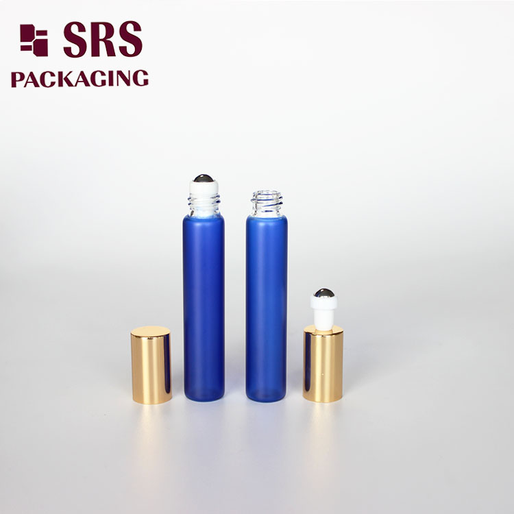 Painted Frosted Blue Glass Roller Metal Ball Bottle for Perfume