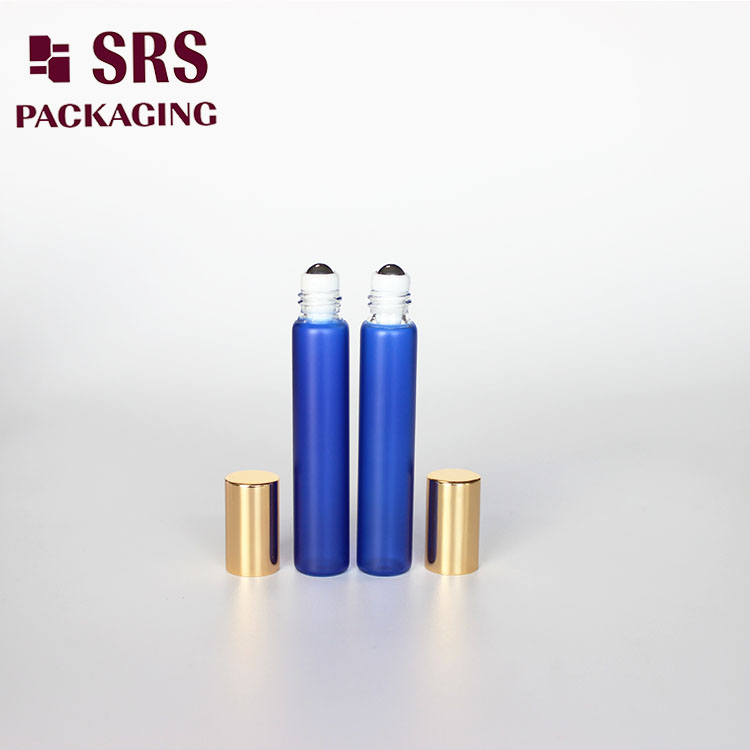 Painted Frosted Blue Glass Roller Metal Ball Bottle for Perfume