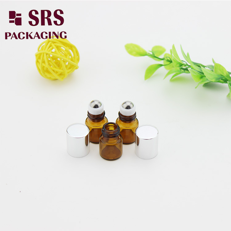 Cosmetic 1ml Amber Perfume Bottle with Glass Roller Ball