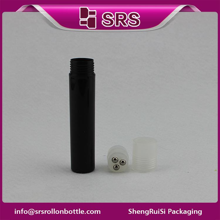 SRS plastic black 20ml cosmetic bottle with three roller balls