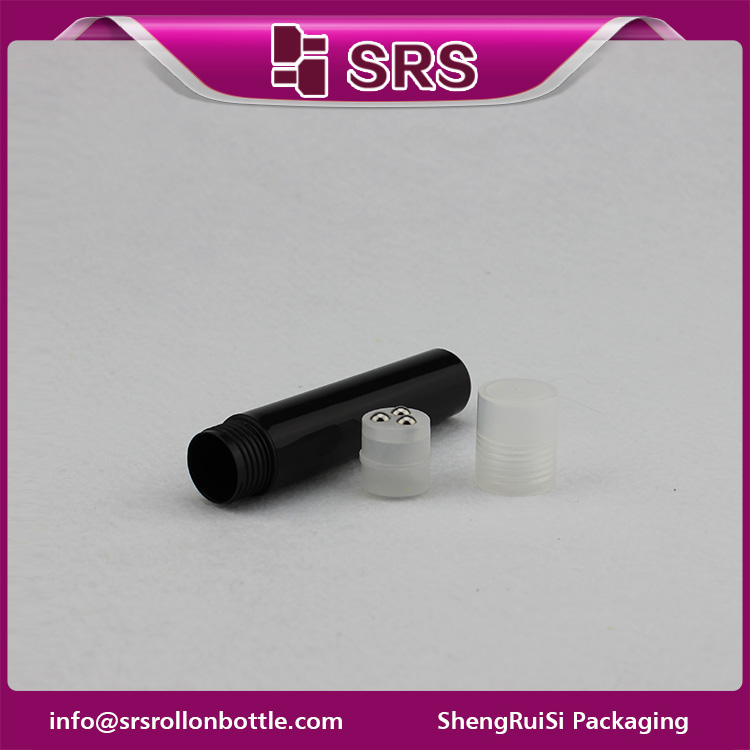 SRS plastic black 20ml cosmetic bottle with three roller balls