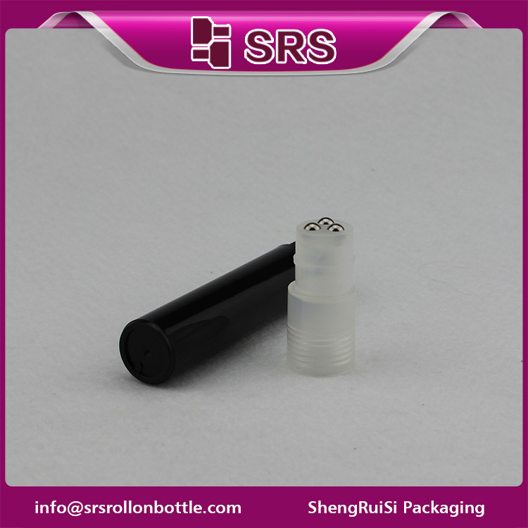 SRS plastic black 20ml cosmetic bottle with three roller balls