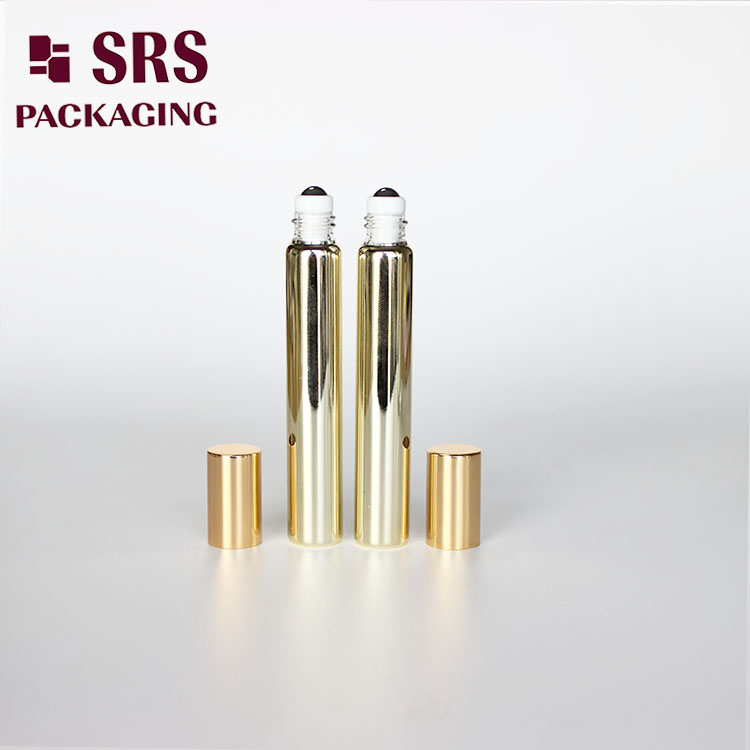 SRS empty metalized gold 10ml glass bottle roll on