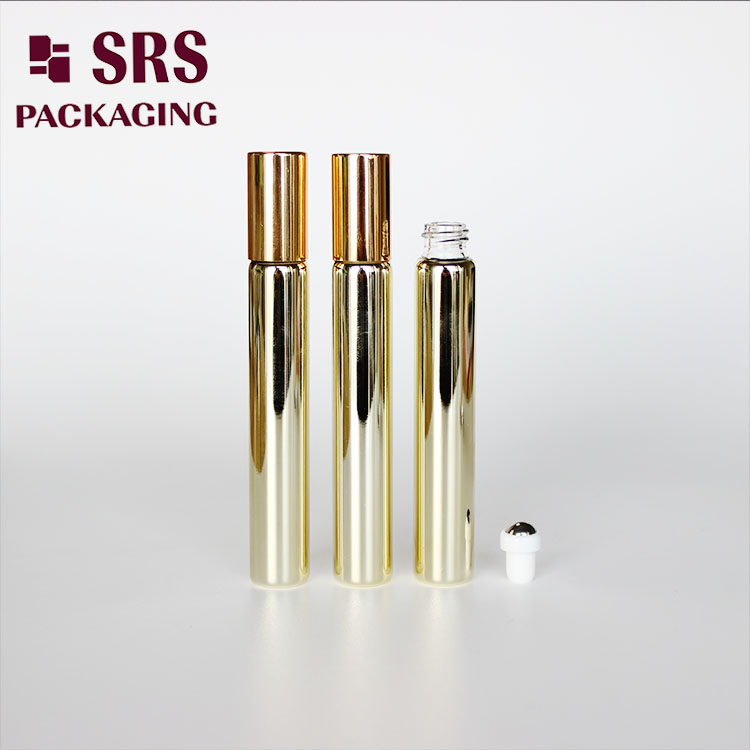 SRS empty metalized gold 10ml glass bottle roll on