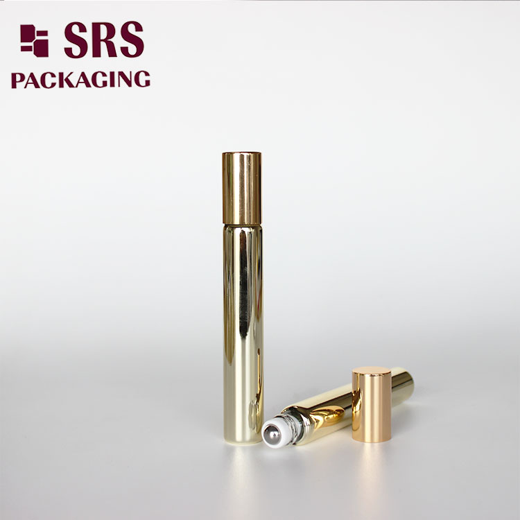 SRS empty metalized gold 10ml glass bottle roll on