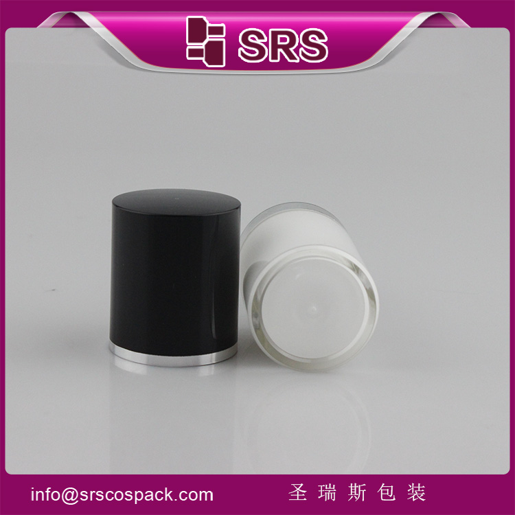 L021 white round 15ml cosmetic plastic pump bottle with black cap