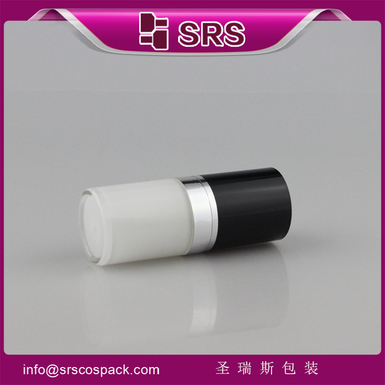 L021 white round 15ml cosmetic plastic pump bottle with black cap