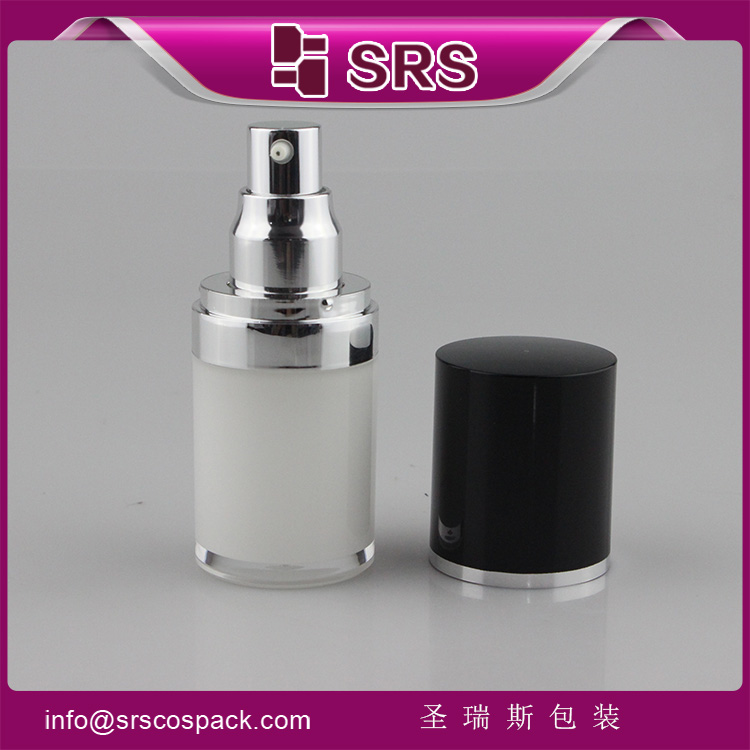 L021 white round 15ml cosmetic plastic pump bottle with black cap