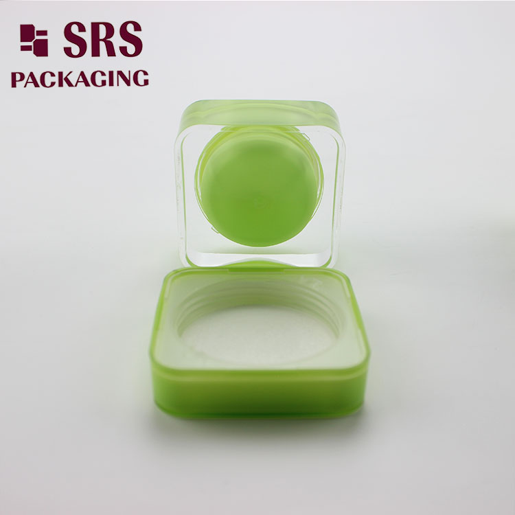 J056 SRS Cosmetic Green Color Square Shape 30g Cosmetic Acrylic Jar