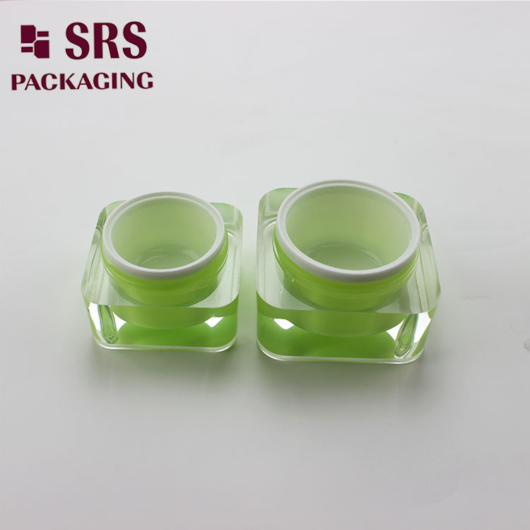 J056 SRS Cosmetic Green Color Square Shape 30g Cosmetic Acrylic Jar