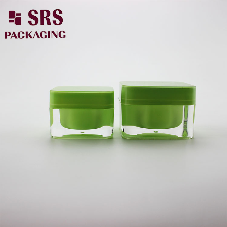 J056 SRS Cosmetic Green Color Square Shape 30g Cosmetic Acrylic Jar