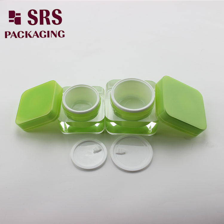 J056 SRS Cosmetic Green Color Square Shape 30g Cosmetic Acrylic Jar