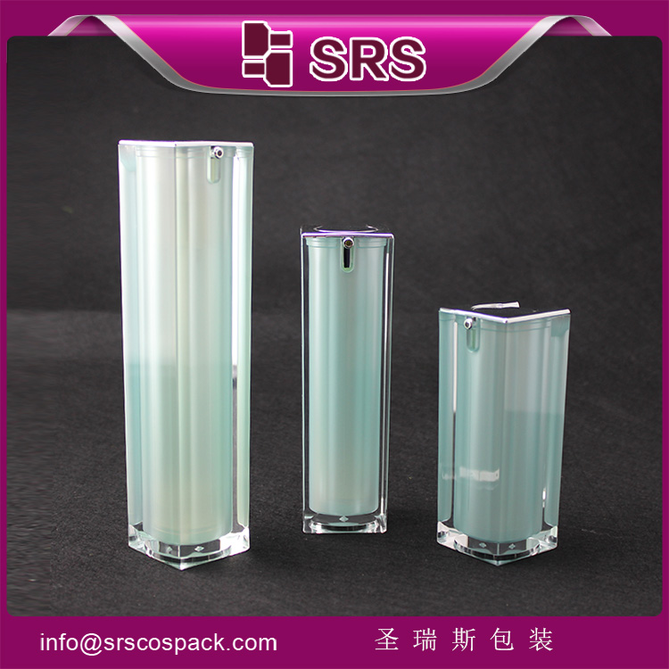 A050 green 15ml 30ml 50ml pump square acrylic airless packaging