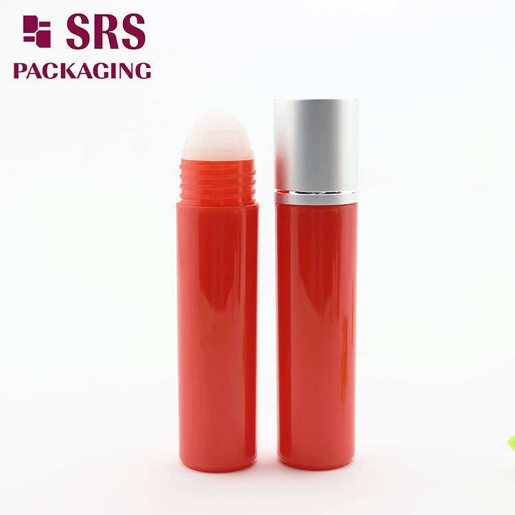 Glossy Red 30ml Plastic Hair Serum Bottle with Roller Ball