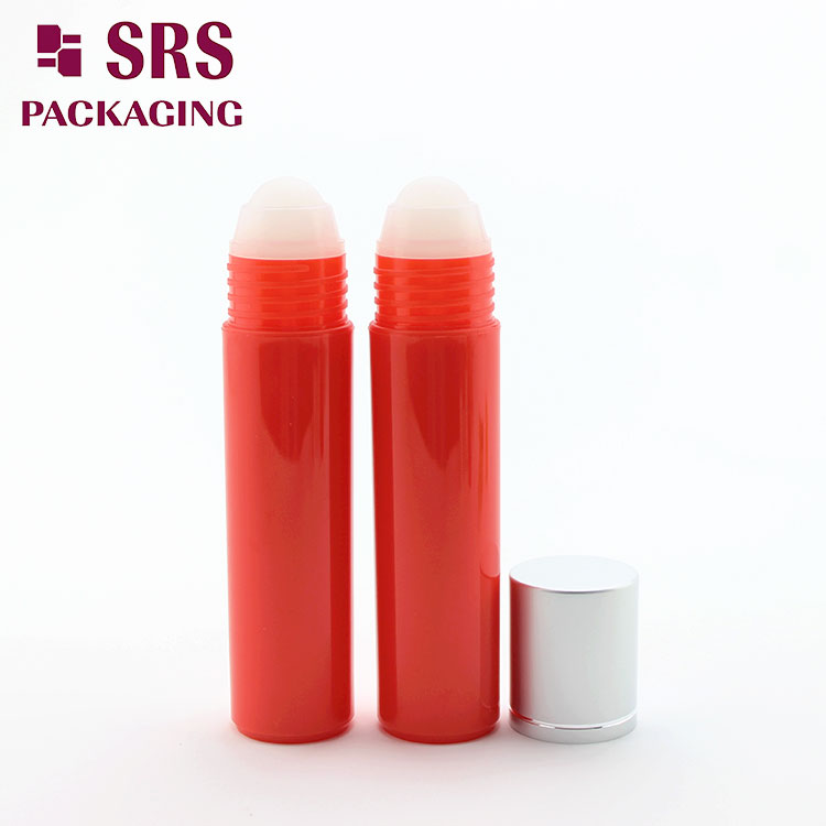 Glossy Red 30ml Plastic Hair Serum Bottle with Roller Ball