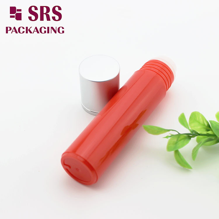 Glossy Red 30ml Plastic Hair Serum Bottle with Roller Ball