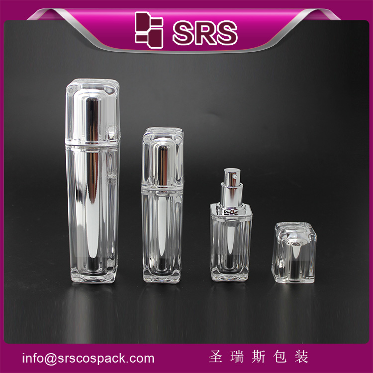 L054 metalized 15ml 30ml plastic square acrylic packaging cosmetic