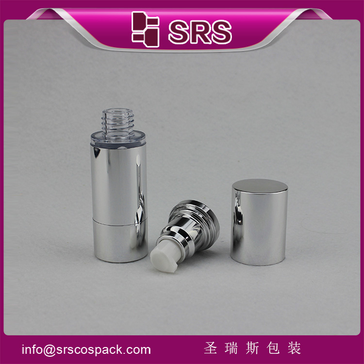 A022 silver metalized luxury airless 30ml plastic bottles with pump