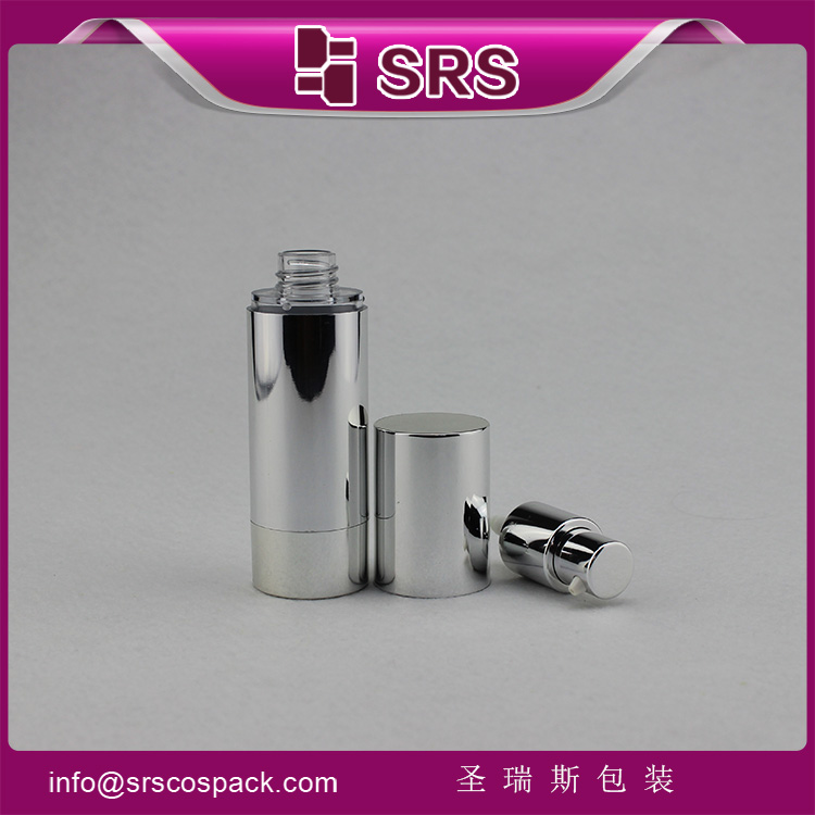 A022 silver metalized luxury airless 30ml plastic bottles with pump