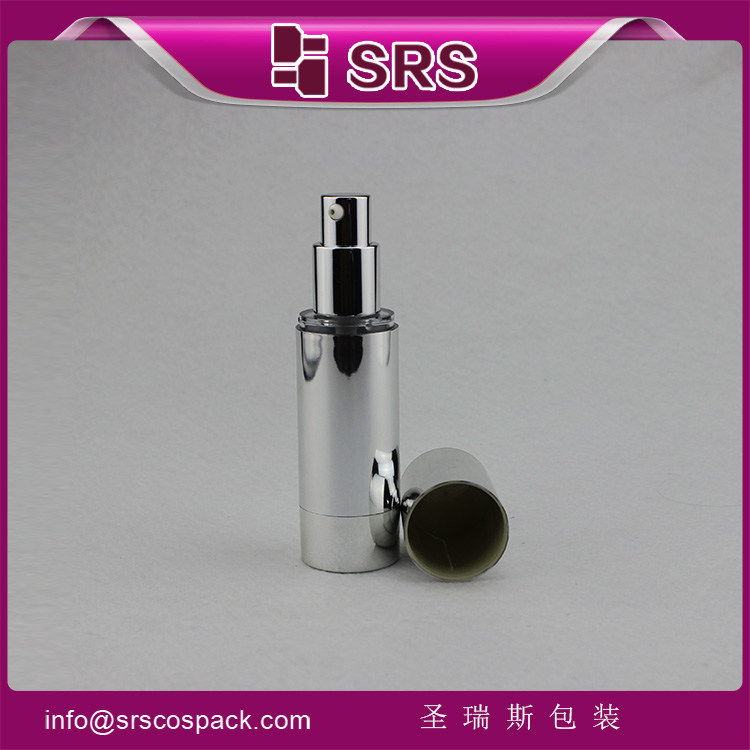 A022 silver metalized luxury airless 30ml plastic bottles with pump