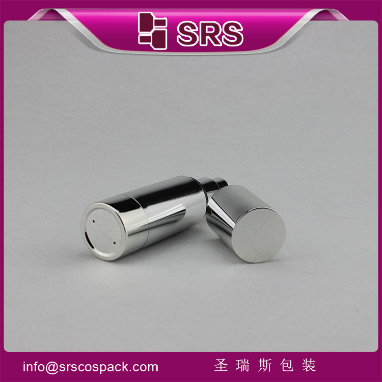 A022 silver metalized luxury airless 30ml plastic bottles with pump
