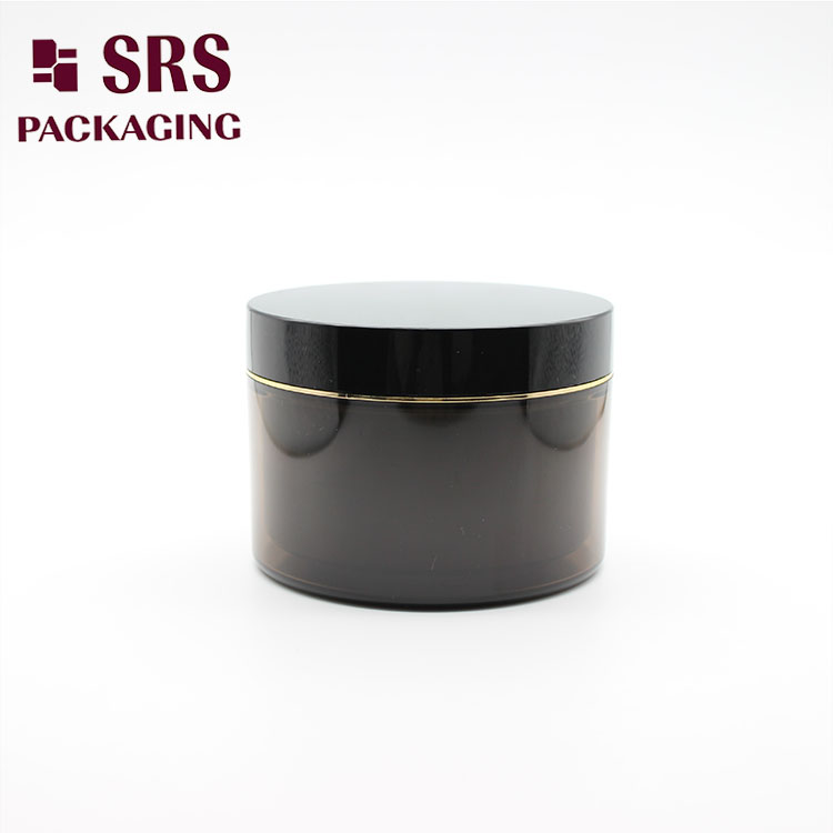 J026 SRS AS Empty Black with Gold Line Plastic 300ml Jar