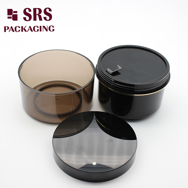 J026 SRS AS Empty Black with Gold Line Plastic 300ml Jar