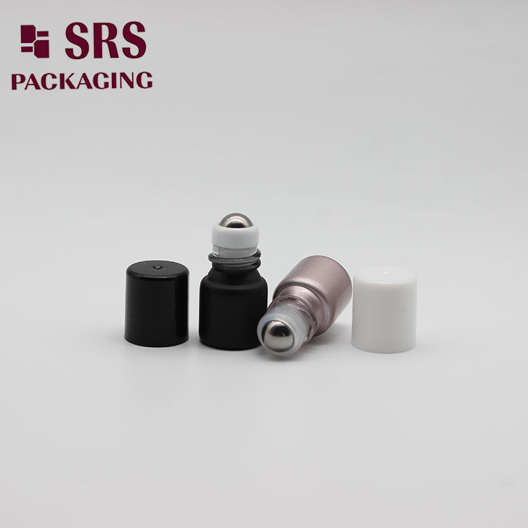 Empty Cosmetic Balck sample Mini 1ml Glass Bottle Roller Ball