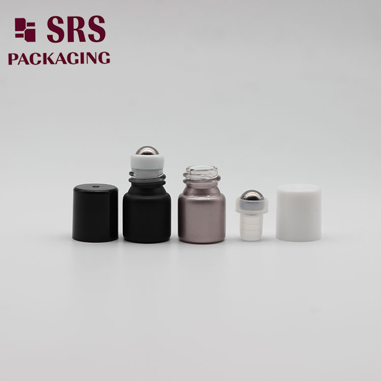 Empty Cosmetic Balck sample Mini 1ml Glass Bottle Roller Ball