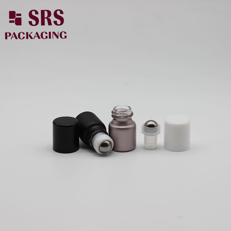 Empty Cosmetic Balck sample Mini 1ml Glass Bottle Roller Ball