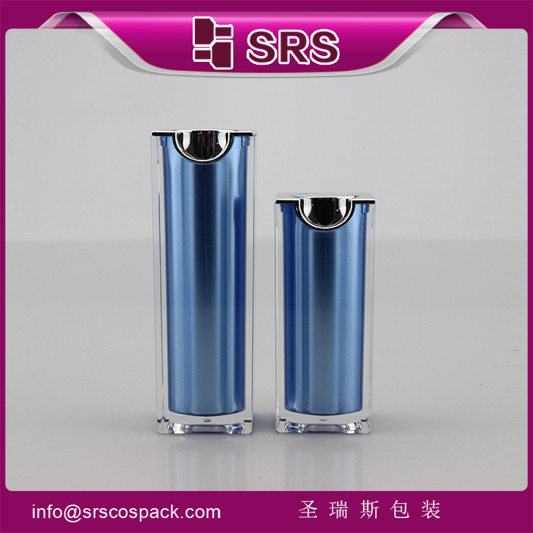 A050 SRS Cosmetic Blue Color Square Shape Acrylic Airless Lotion Bottle