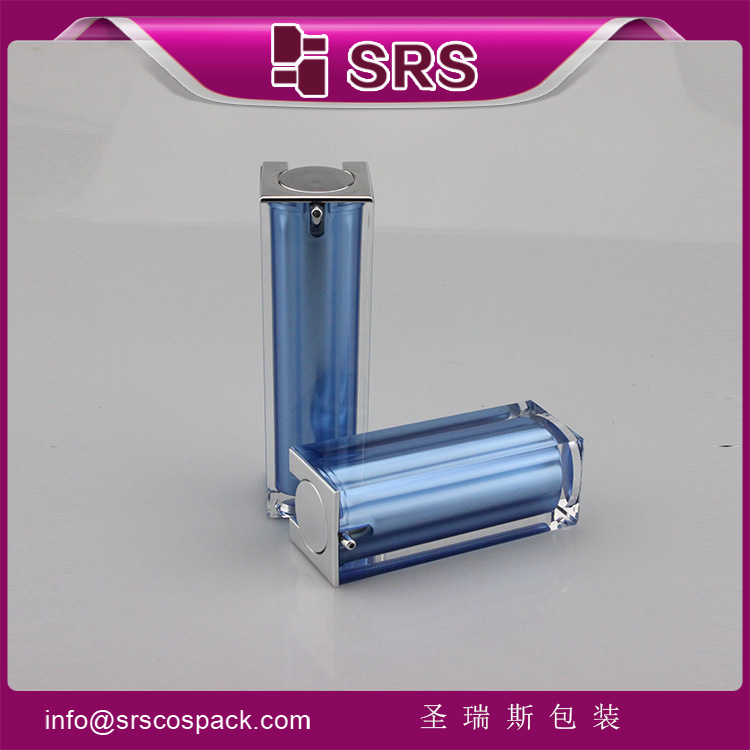 A050 SRS Cosmetic Blue Color Square Shape Acrylic Airless Lotion Bottle