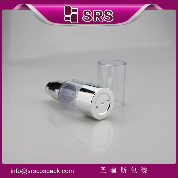 A027 AS Material Empty Round Metalized Silver Airless 15ml Bottle