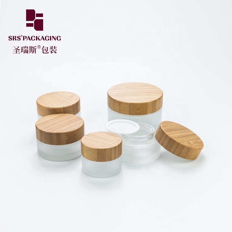 Wholesale 15g 30g 50g 100g glass facial cream container jar with bamboo lid