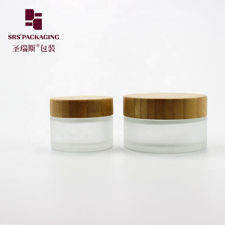 Refillable matte transparent luxury cosmetic cream bamboo glass jar