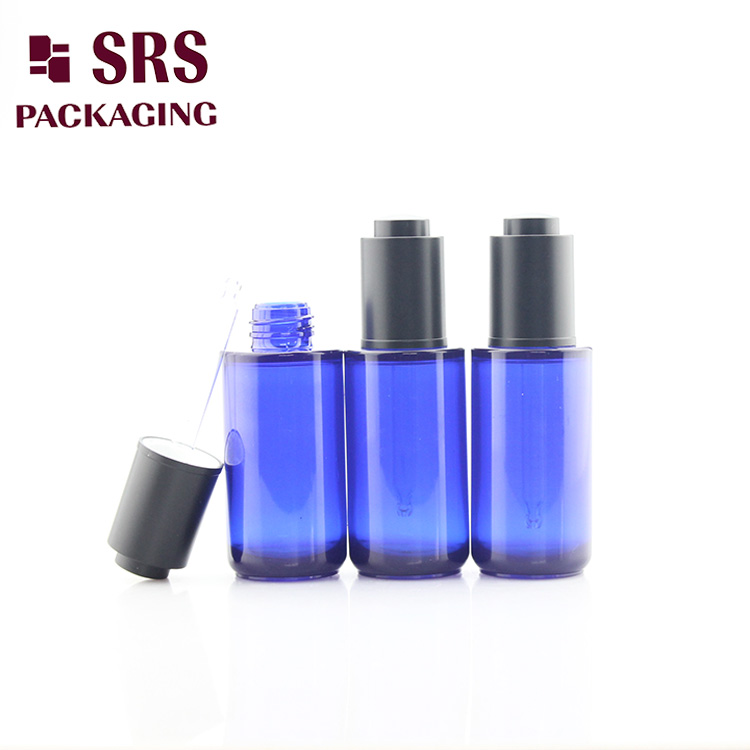 hot sale 40ml round blue color PETG thick wall luxury dropper bottle

