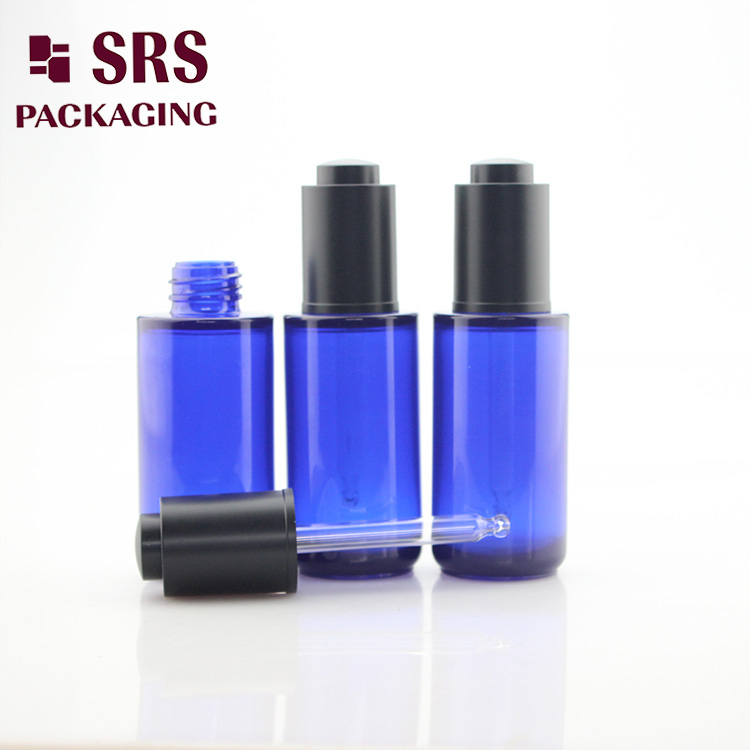 hot sale 40ml round blue color PETG thick wall luxury dropper bottle

