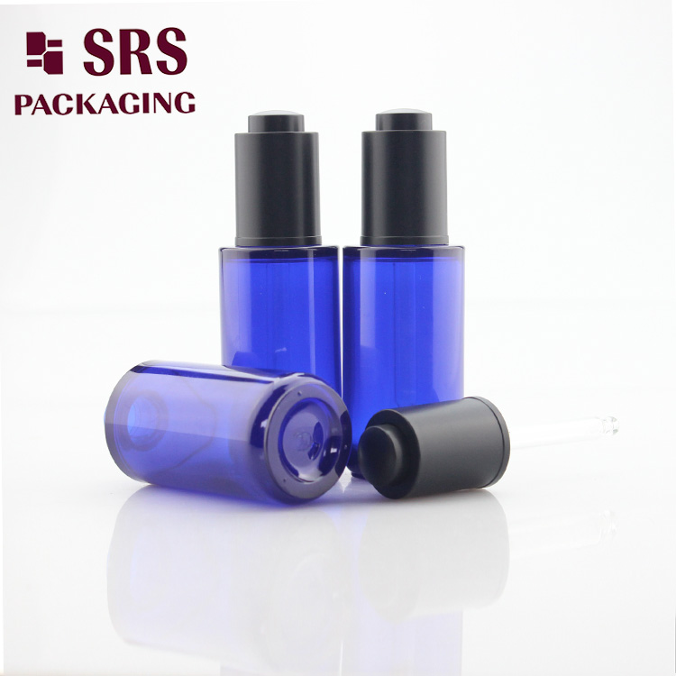 hot sale 40ml round blue color PETG thick wall luxury dropper bottle

