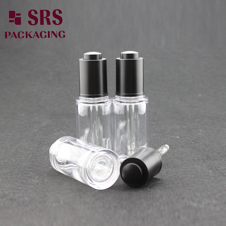 SRS factory cheap 25ml PETG clear round empty cosmetic unique bottle dropper 

