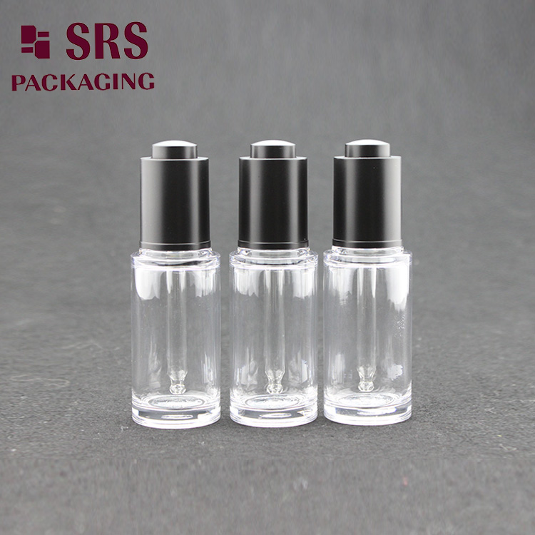 SRS factory cheap 25ml PETG clear round empty cosmetic unique bottle dropper 

