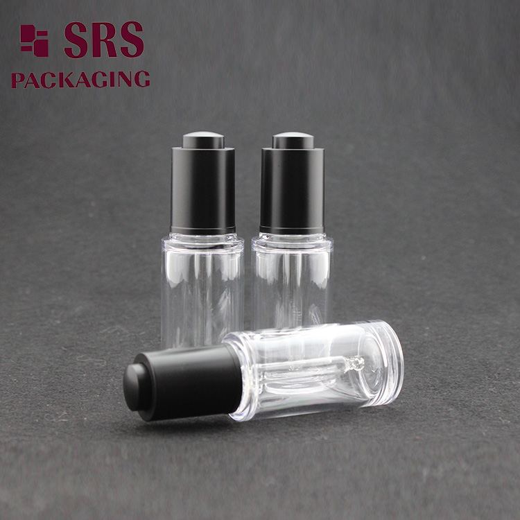 SRS factory cheap 25ml PETG clear round empty cosmetic unique bottle dropper 

