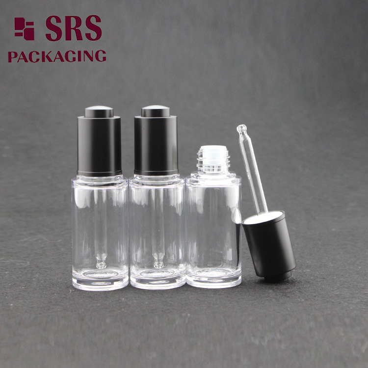 SRS factory cheap 25ml PETG clear round empty cosmetic unique bottle dropper 

