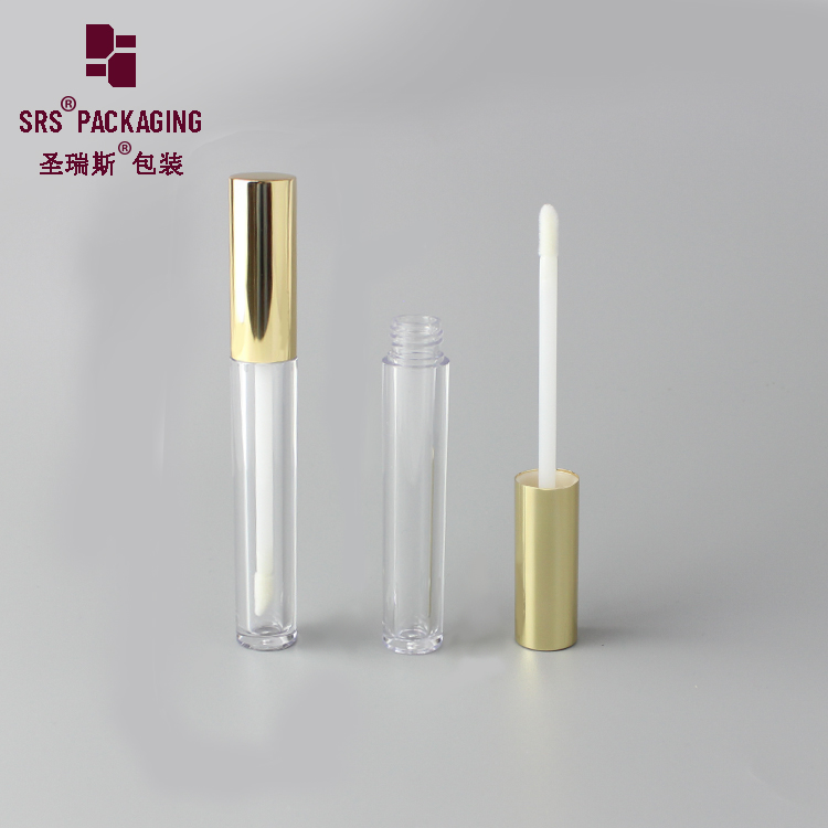 Thick wall 5ml goods round shiny gold lip gloss tube container liquid wholesale lipstick package 
