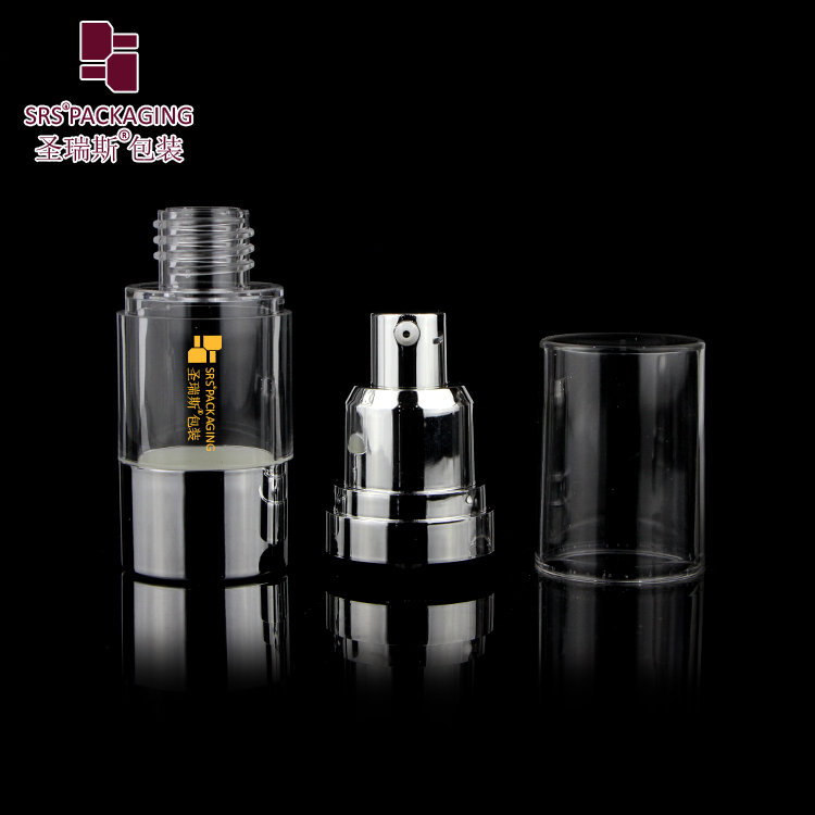 SRS high quality shiny silver 15ml 30ml 40ml 50ml 80ml 100 ml 120ml airless bottle with lotion pump